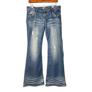 DECODED Light Wash Flare Leg Jeans Juniors 11 Y2K Distressed‎ Studded  Retro Low